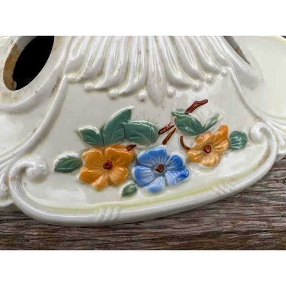 Art Deco 1930s Flush Mount Ceiling Fixture Light Porcelain Ceramic Floral - Picture 6 of 16